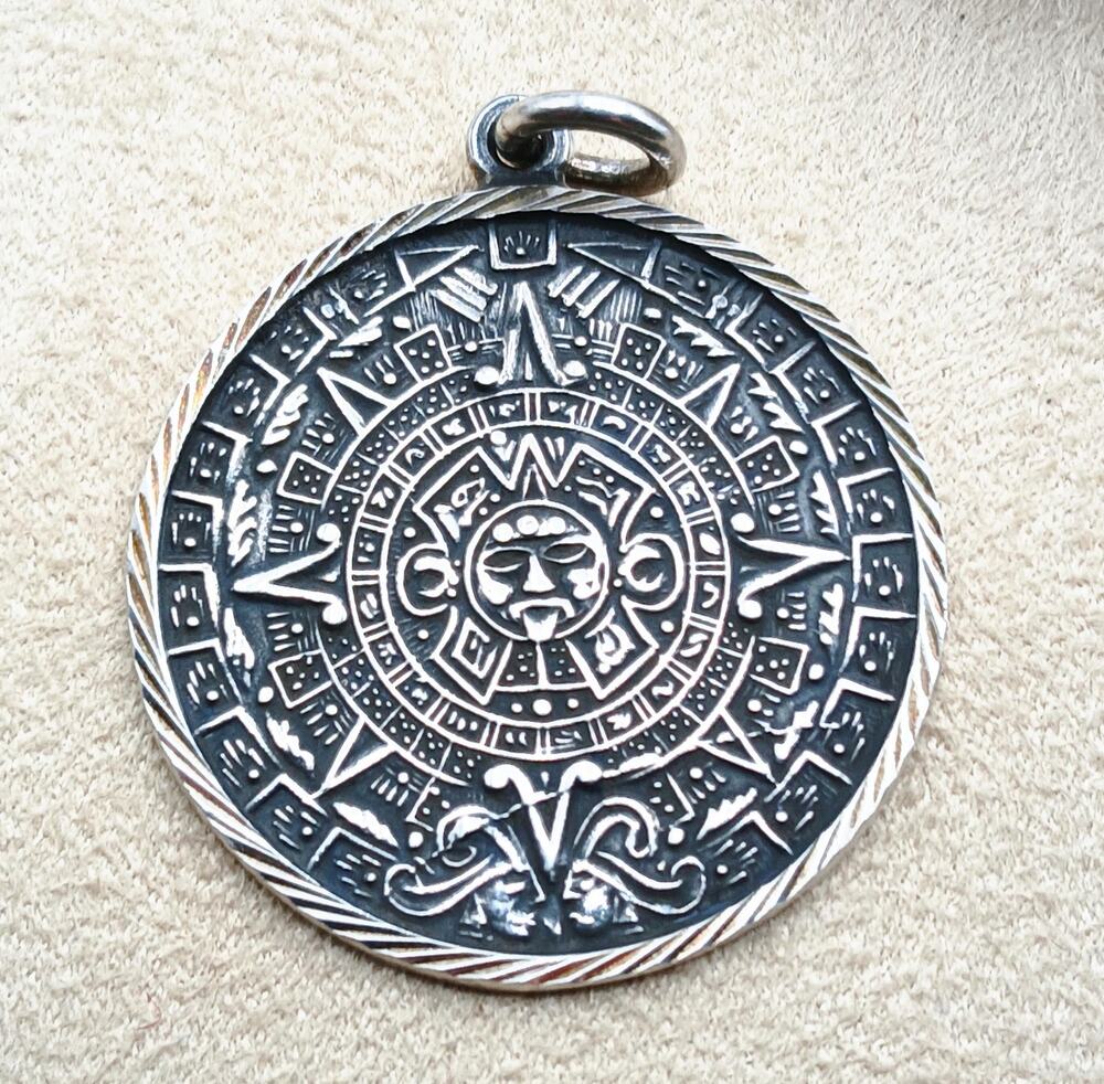 Vintage Mexico Sterling Silver Mayan Calendar Pendant